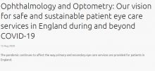 Ophthalmology and Optometry: Our vision for safe and sustainable patient eye care services in England during and beyond COVID-19